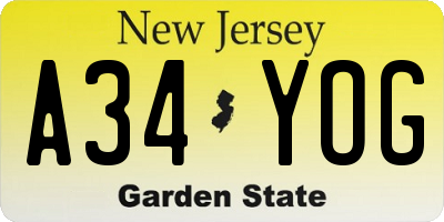 NJ license plate A34YOG