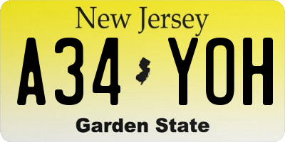NJ license plate A34YOH