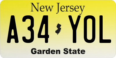 NJ license plate A34YOL