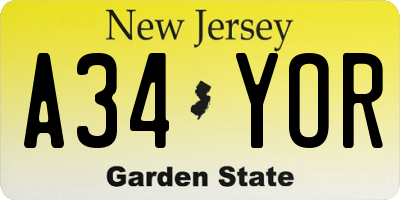 NJ license plate A34YOR