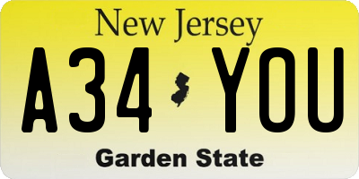 NJ license plate A34YOU