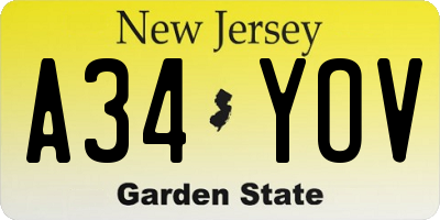 NJ license plate A34YOV