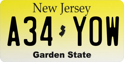 NJ license plate A34YOW