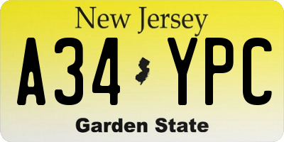 NJ license plate A34YPC