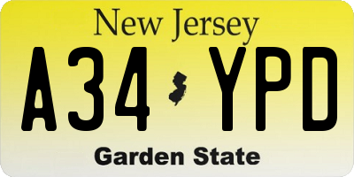 NJ license plate A34YPD
