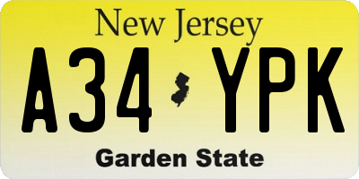 NJ license plate A34YPK