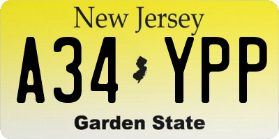 NJ license plate A34YPP
