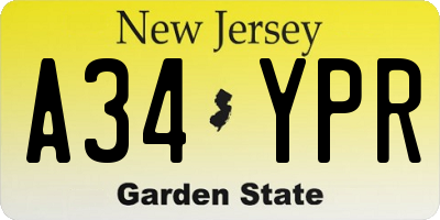 NJ license plate A34YPR