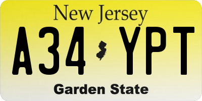 NJ license plate A34YPT
