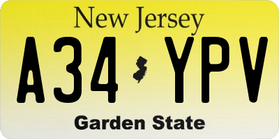 NJ license plate A34YPV