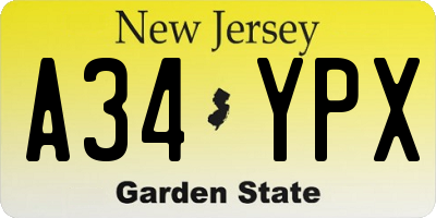 NJ license plate A34YPX