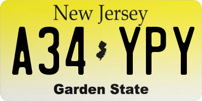 NJ license plate A34YPY