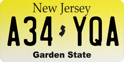 NJ license plate A34YQA