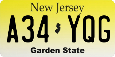 NJ license plate A34YQG