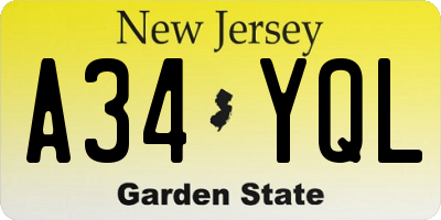 NJ license plate A34YQL