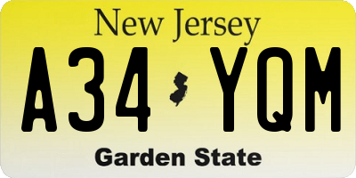 NJ license plate A34YQM