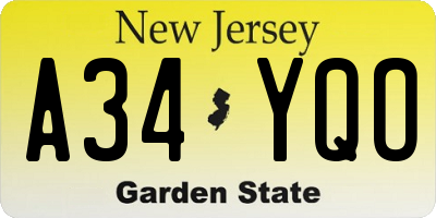 NJ license plate A34YQO