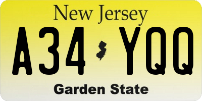 NJ license plate A34YQQ