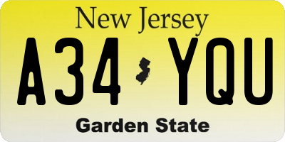 NJ license plate A34YQU
