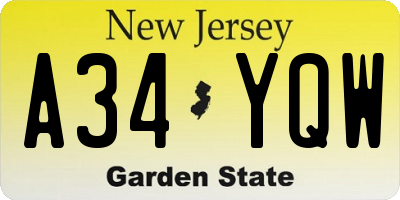 NJ license plate A34YQW