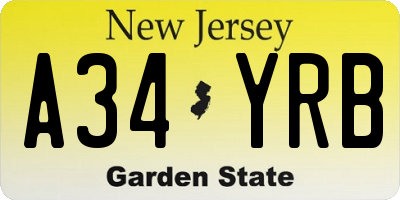 NJ license plate A34YRB