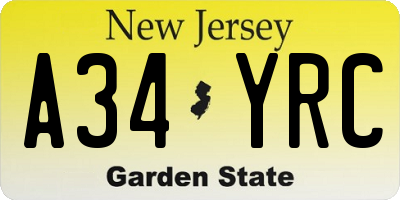 NJ license plate A34YRC
