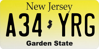 NJ license plate A34YRG