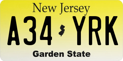 NJ license plate A34YRK