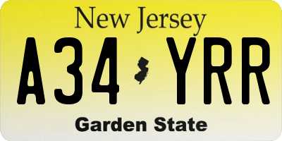 NJ license plate A34YRR