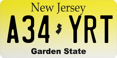 NJ license plate A34YRT