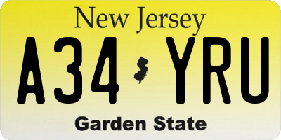 NJ license plate A34YRU