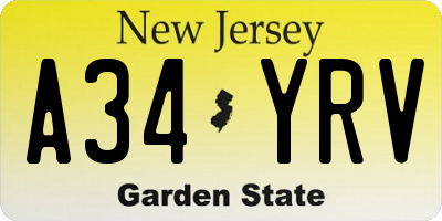 NJ license plate A34YRV