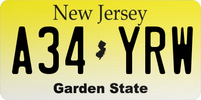 NJ license plate A34YRW