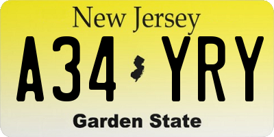 NJ license plate A34YRY