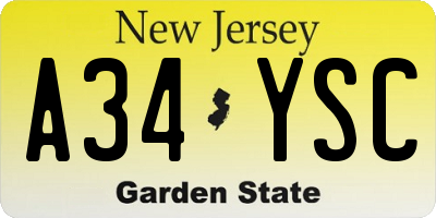 NJ license plate A34YSC