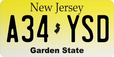 NJ license plate A34YSD