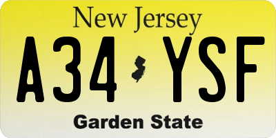 NJ license plate A34YSF