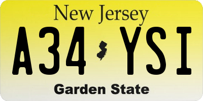 NJ license plate A34YSI