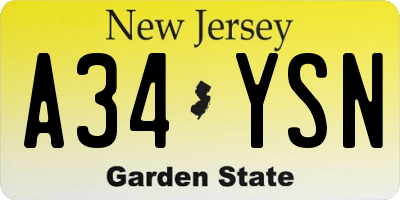 NJ license plate A34YSN