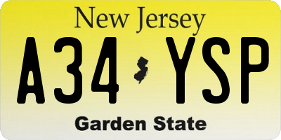 NJ license plate A34YSP