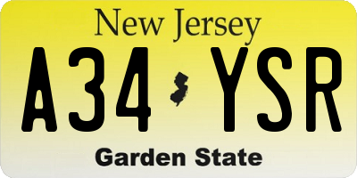 NJ license plate A34YSR