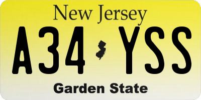 NJ license plate A34YSS