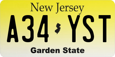 NJ license plate A34YST