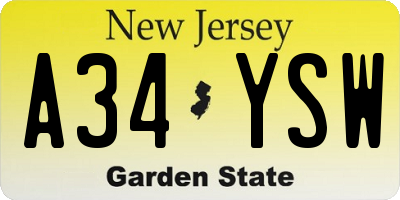 NJ license plate A34YSW