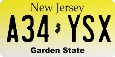 NJ license plate A34YSX