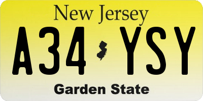 NJ license plate A34YSY