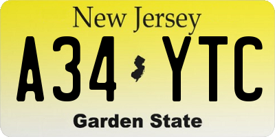 NJ license plate A34YTC