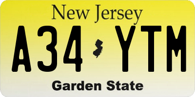 NJ license plate A34YTM