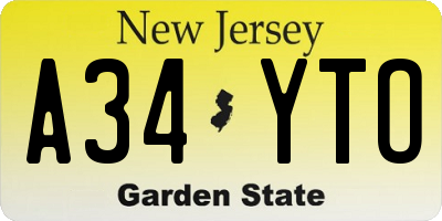 NJ license plate A34YTO