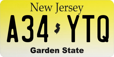 NJ license plate A34YTQ